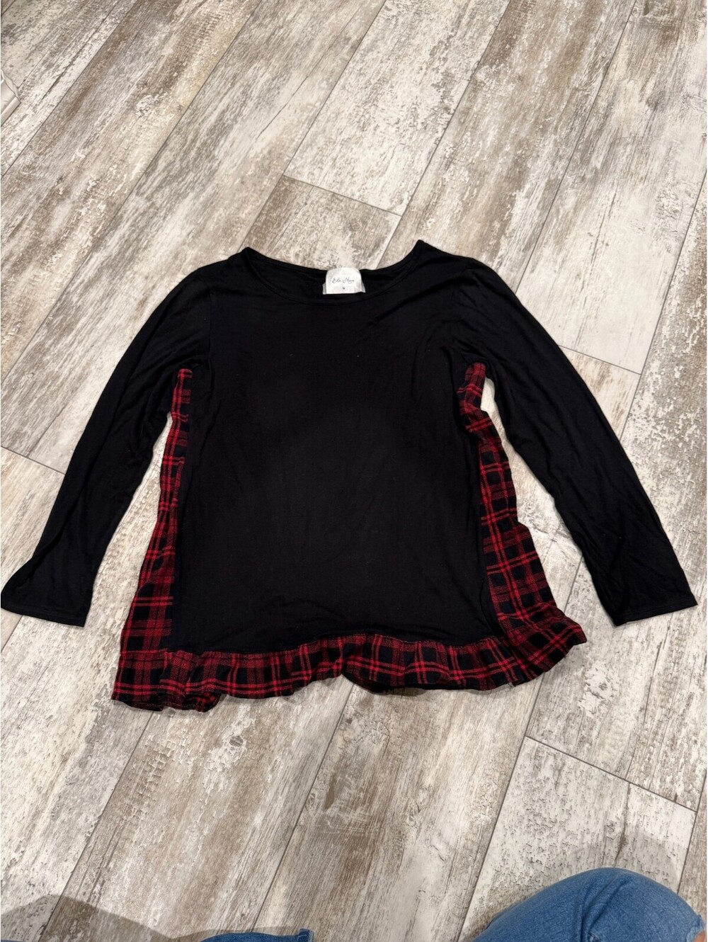 Ella Mara Black Plaid Ruffle Hem Top Size M